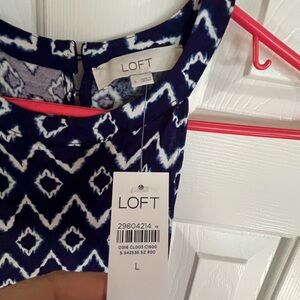 LOFT Navy and White Geometric Dress